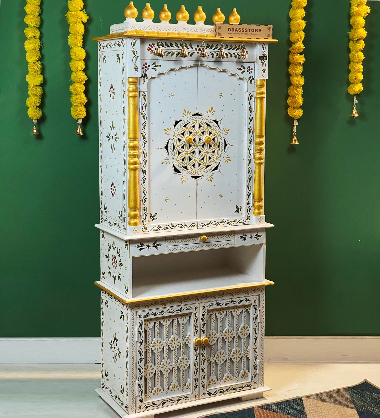 Dark Polish Sheesham & MDF Wooden Temple in Home & Office