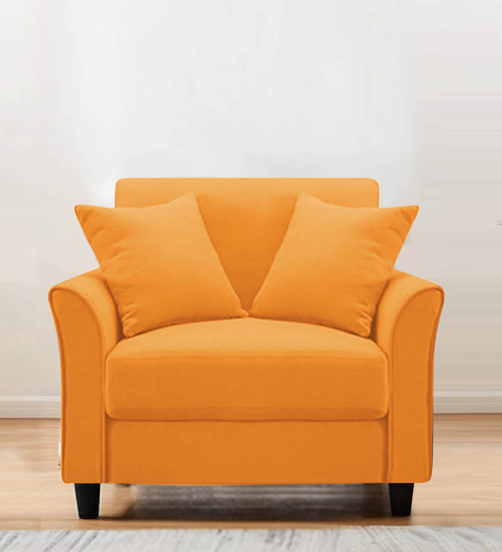 Daroo Velvet 1 Seater Sofa In Tangerine Orange Colour