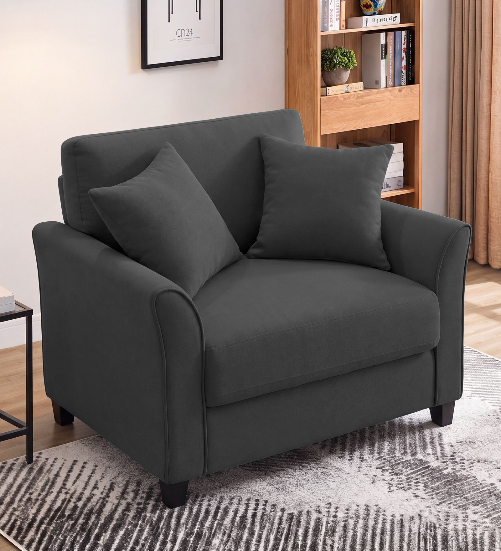 Daroo Velvet Fabric 1 Seater Sofa In Grey Colour