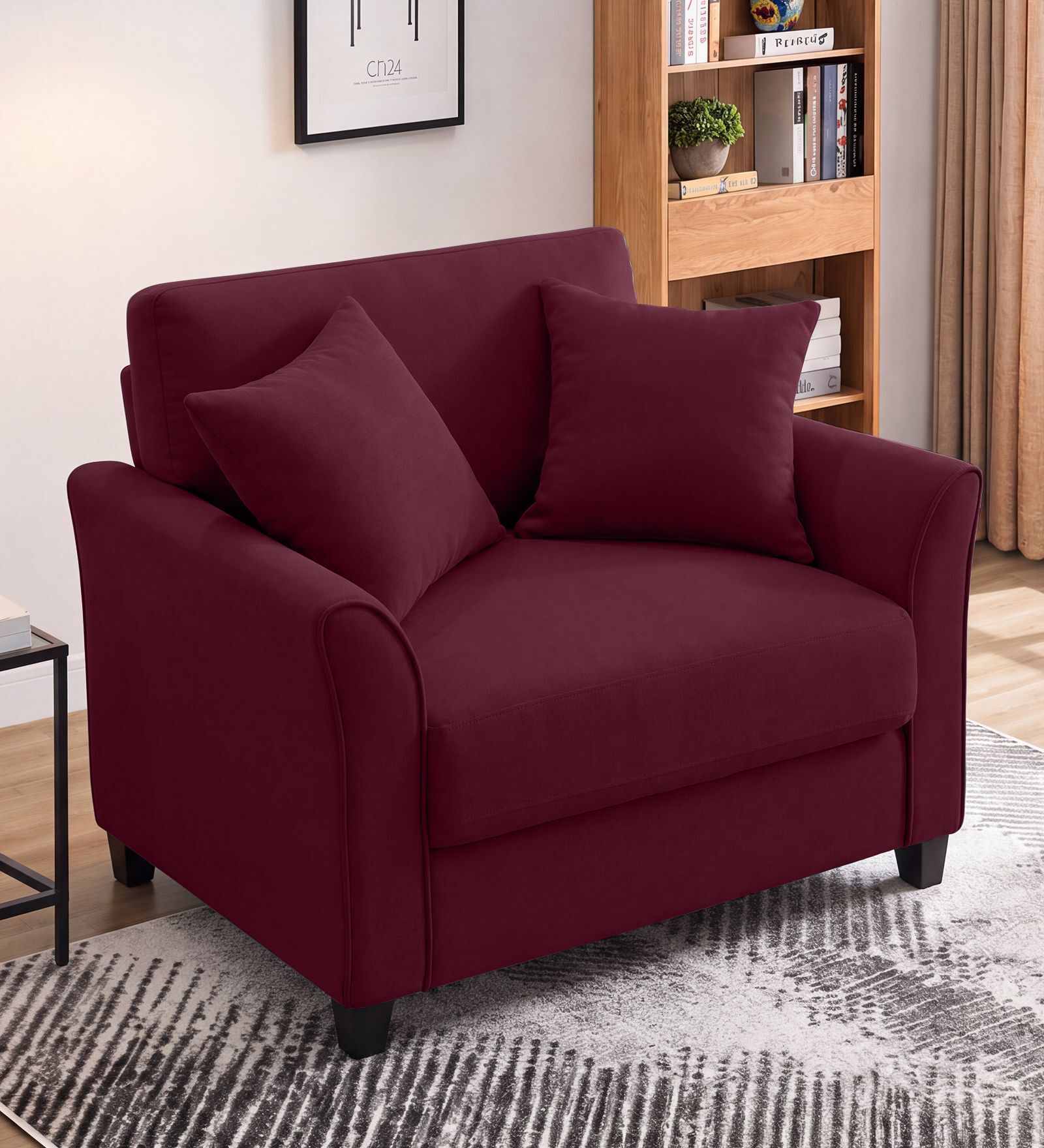 Daroo Velvet Fabric 1 Seater Sofa In Maroon Colour