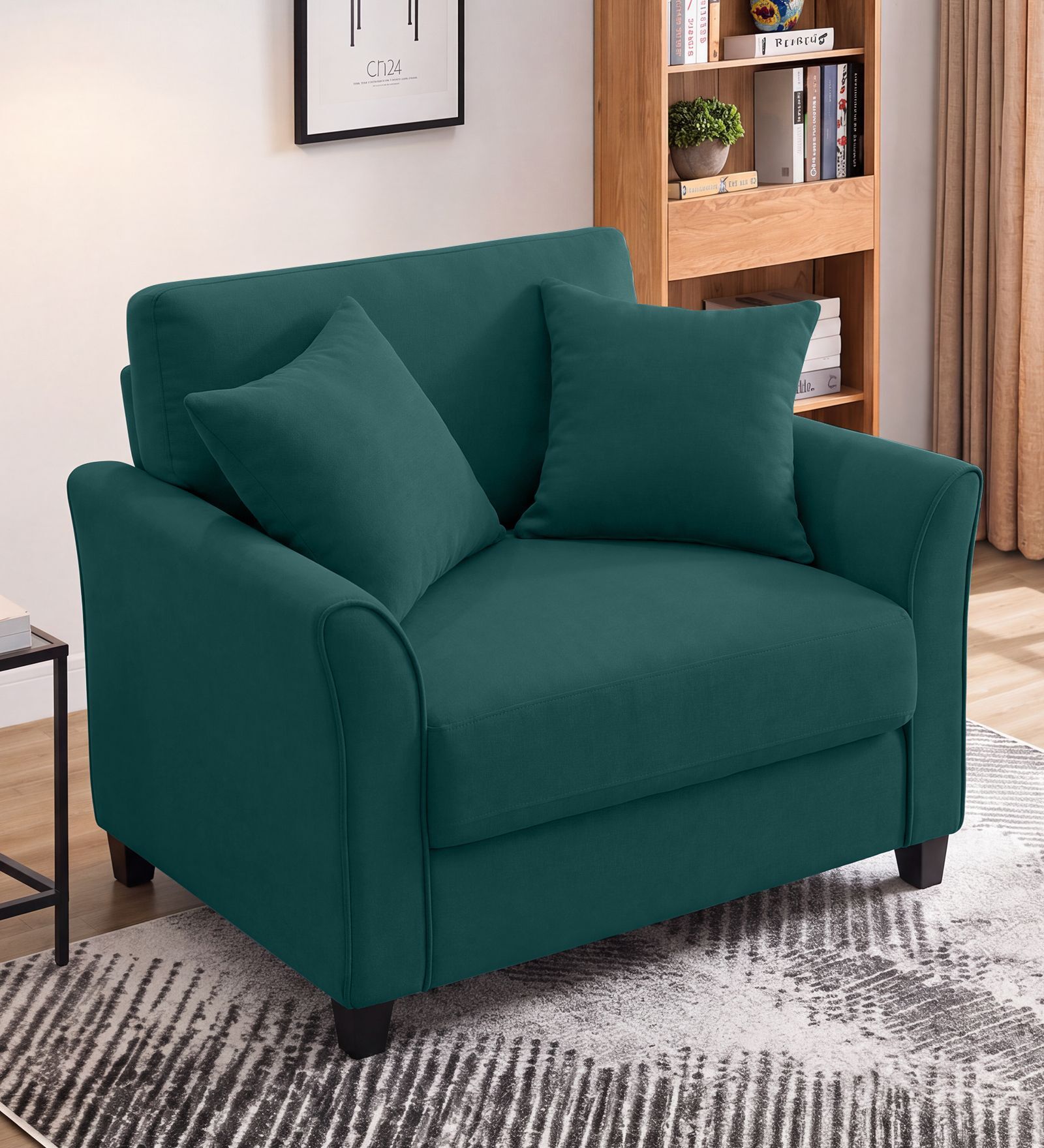 Daroo Velvet Fabric 1 Seater Sofa In Teal Green Colour