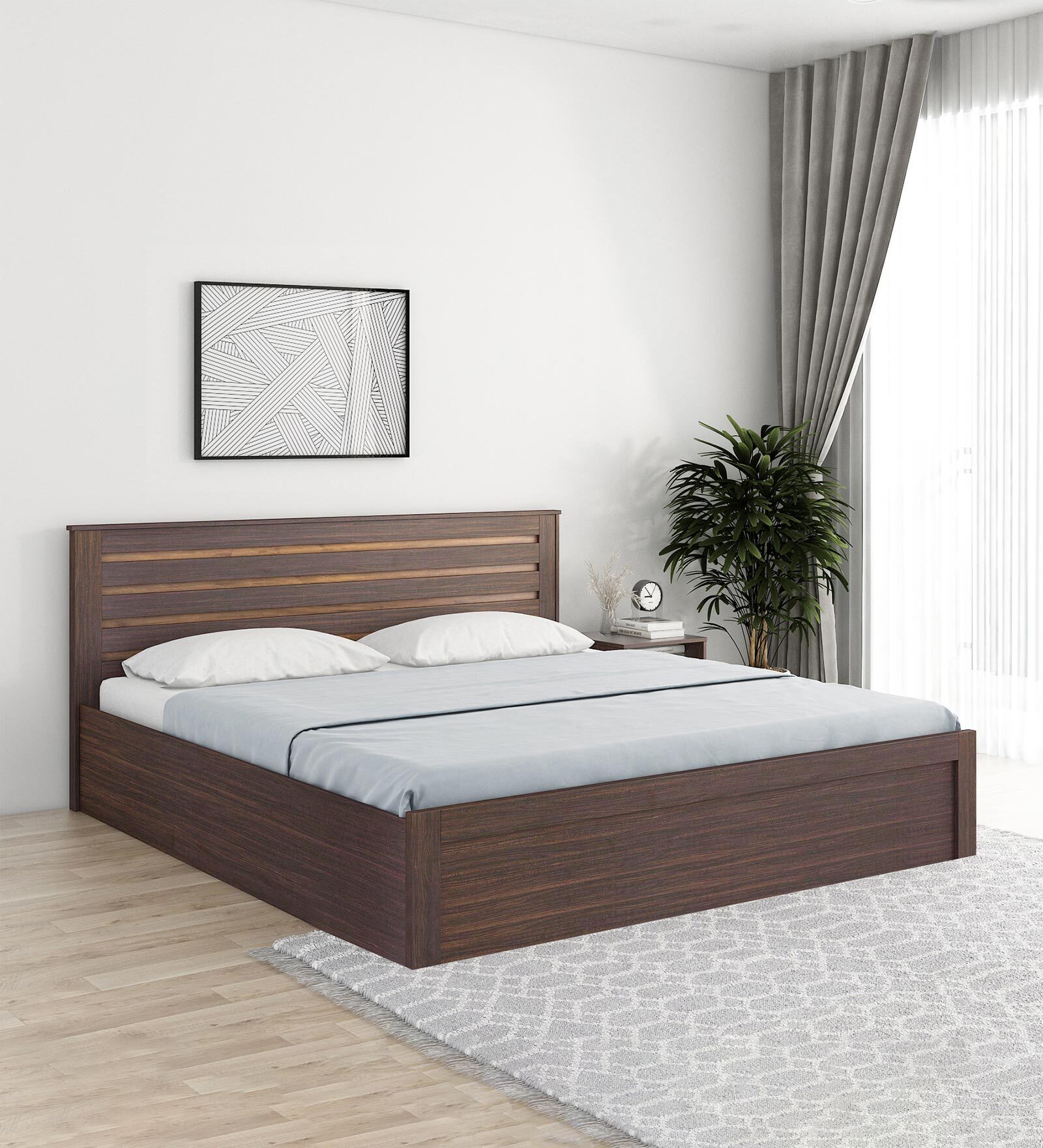 Darren King Size Bed in Reddica Walnut Matte Finish with Box Storage