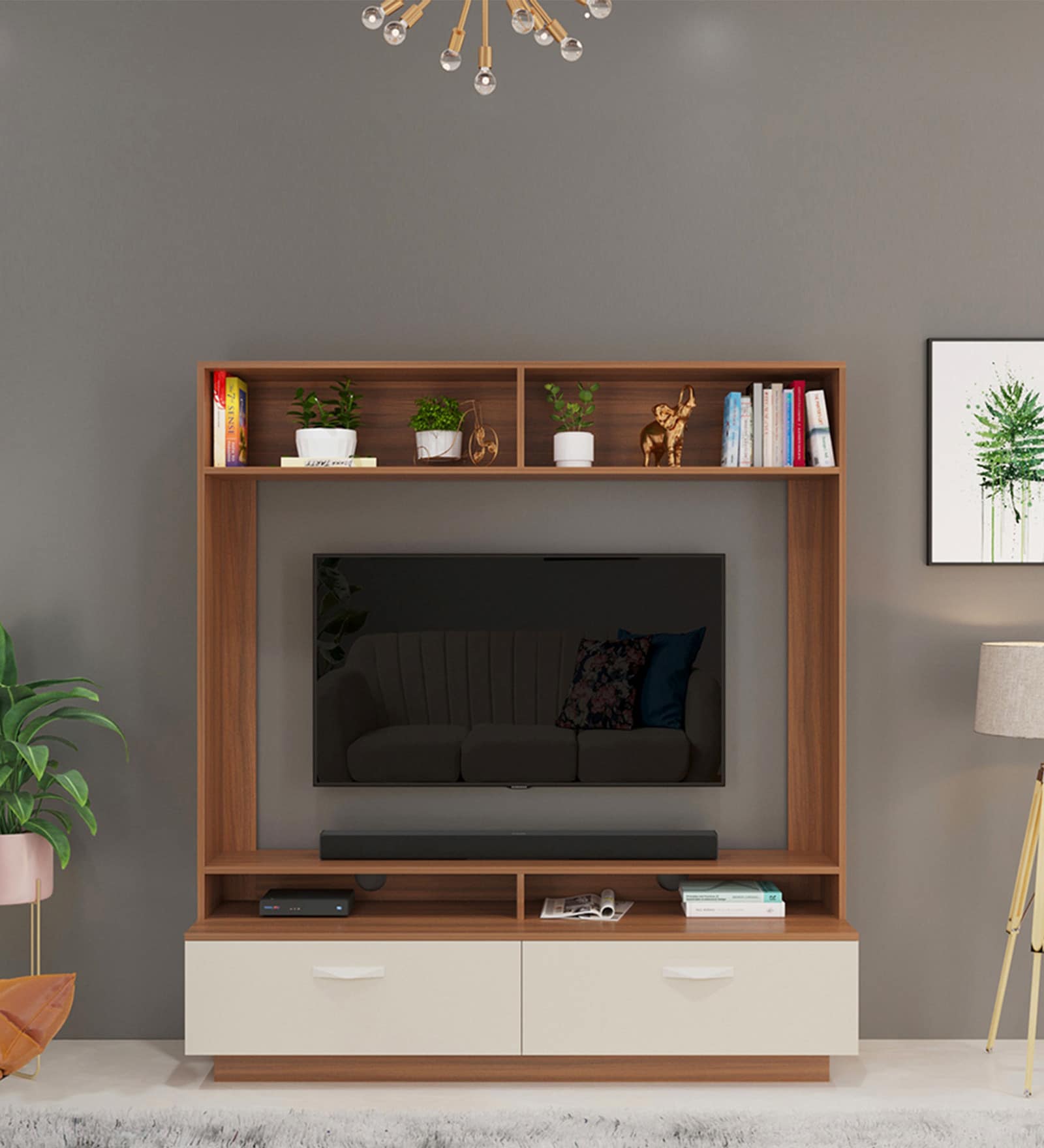Dartix TV Unit in Walnut & White Finish for TVs up to 50"