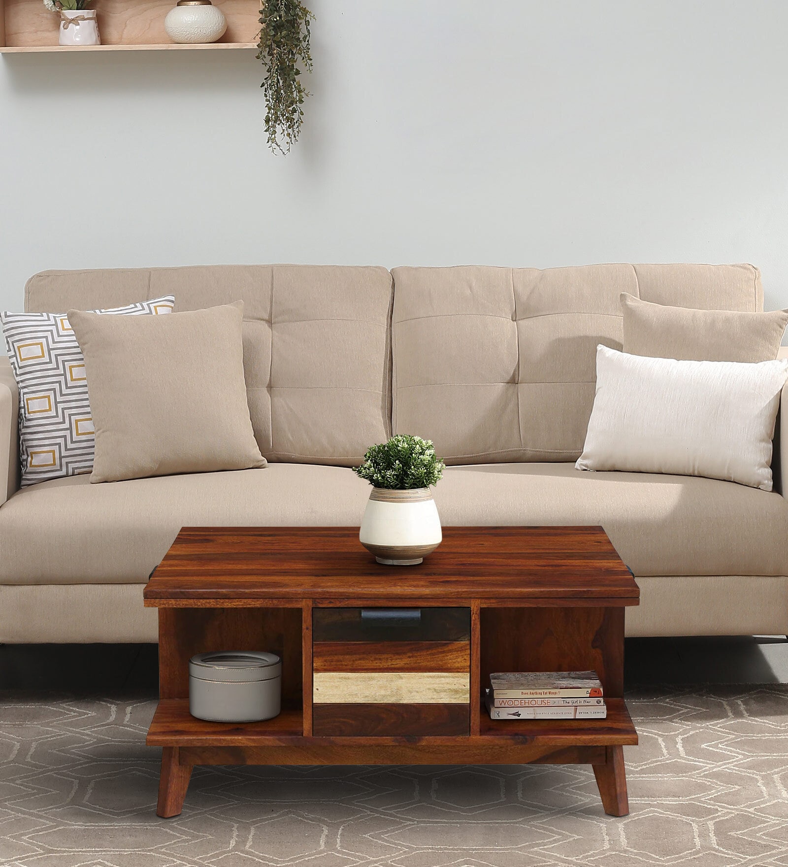 Dassel Sheesham Wood Coffee Table In Scratch Resistant Honey Oak Finish