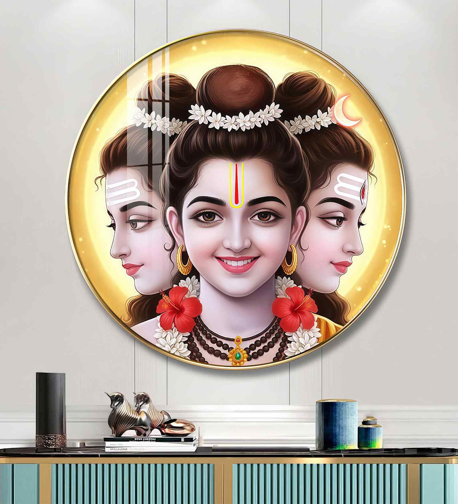 Dattatreya Bhagwan Acrylic Round Wall Art