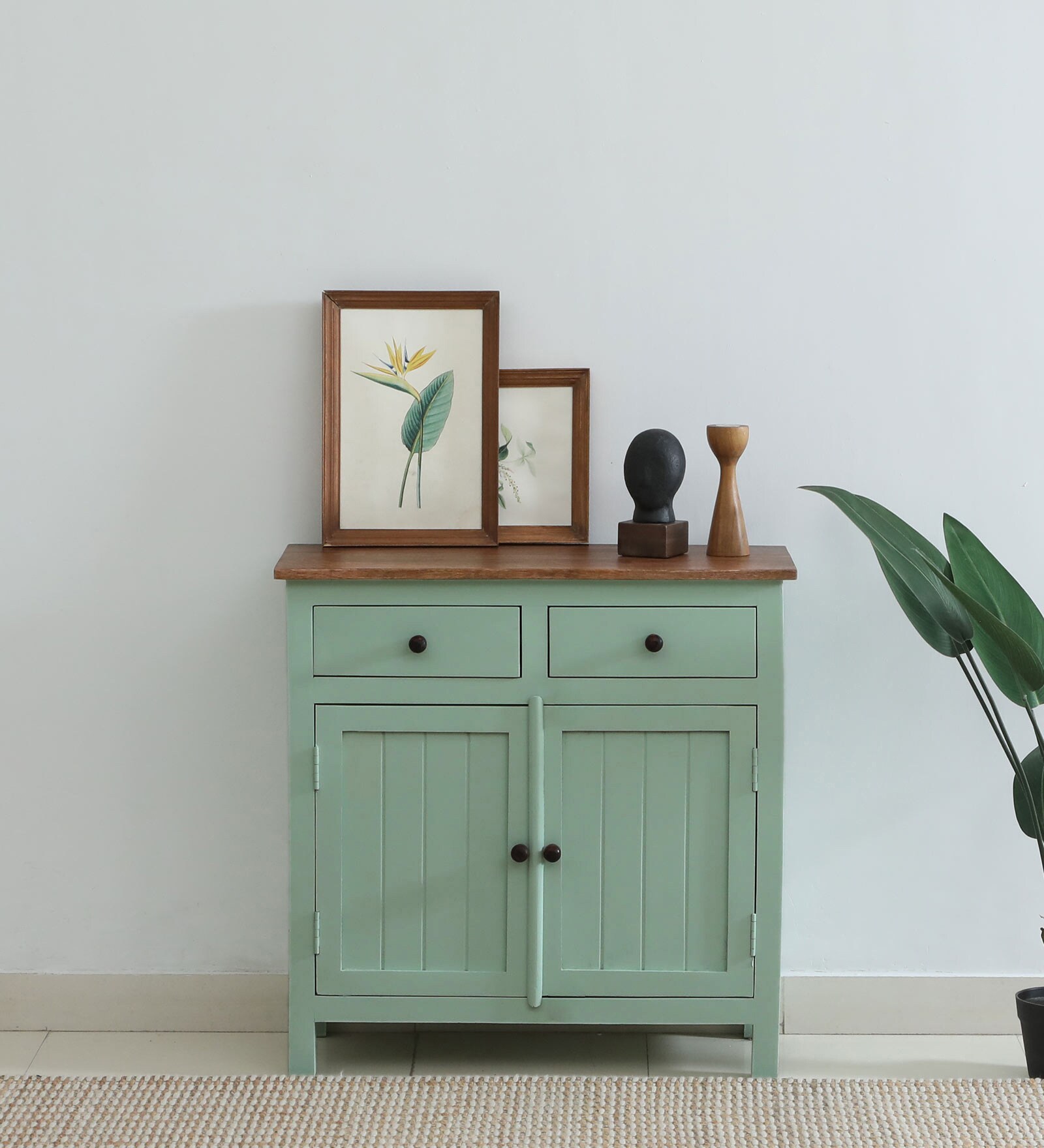 Davos Mango Wood 2 Door Cabinet In Light Green Colour