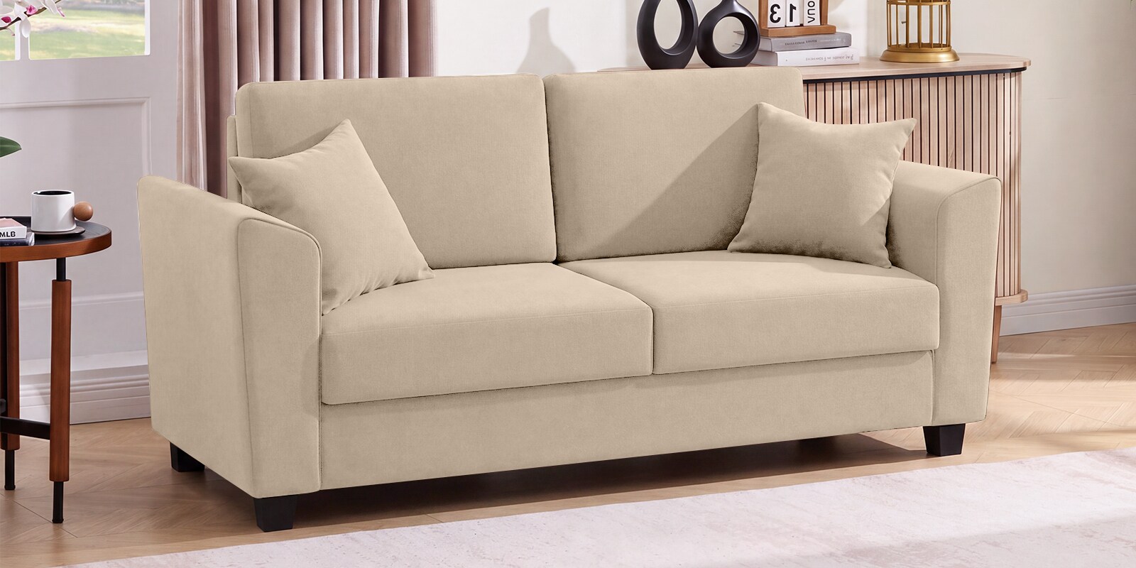 Daku Velvet Fabric 2 Seater Sofa In Blue Colour