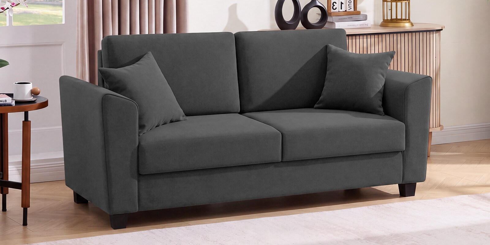 Daku Velvet Fabric 2 Seater Sofa In Grey Colour