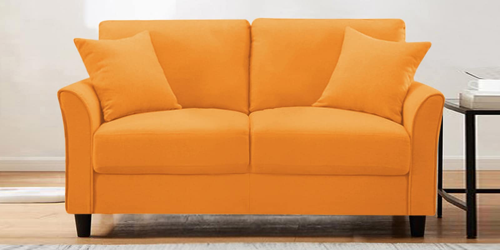 Daroo Velvet 2 Seater Sofa in Tangerine Orange Colour