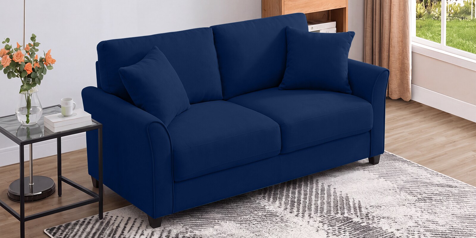 Daroo Velvet Fabric 2 Seater Sofa In Blue Colour