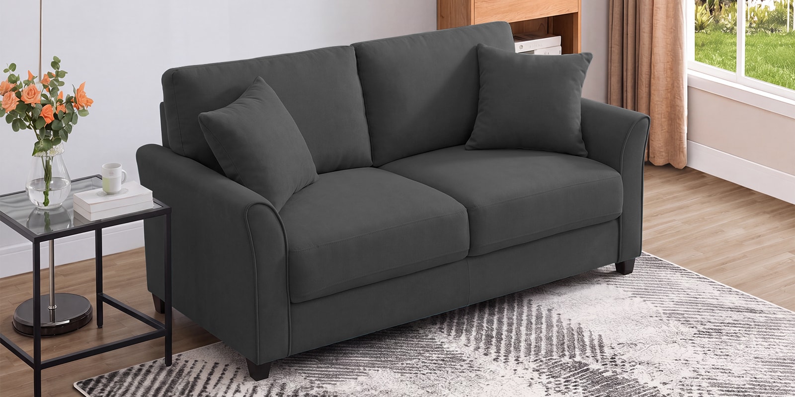 Daroo Velvet Fabric 2 Seater Sofa In Grey Colour