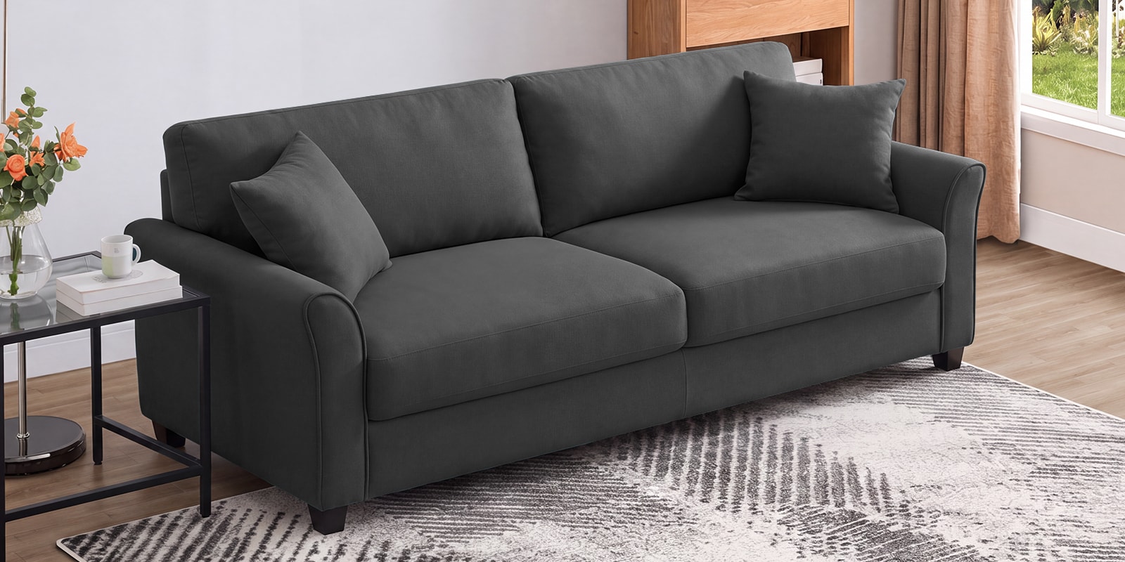 Daroo Velvet Fabric 3 Seater Sofa In Grey Colour