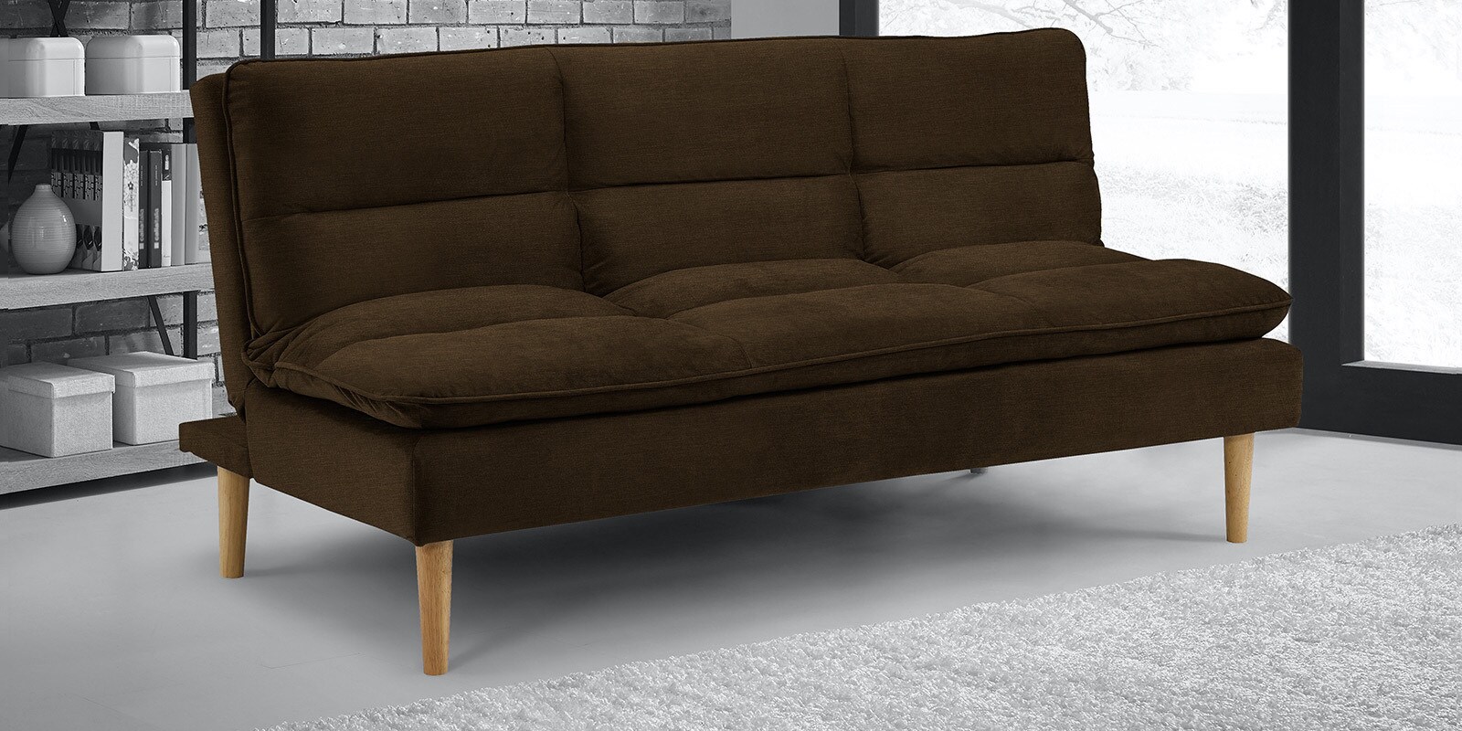 Buy Darwin Fabric Convertible Sofa Cum Bed In Chestnut Brown Colour at
