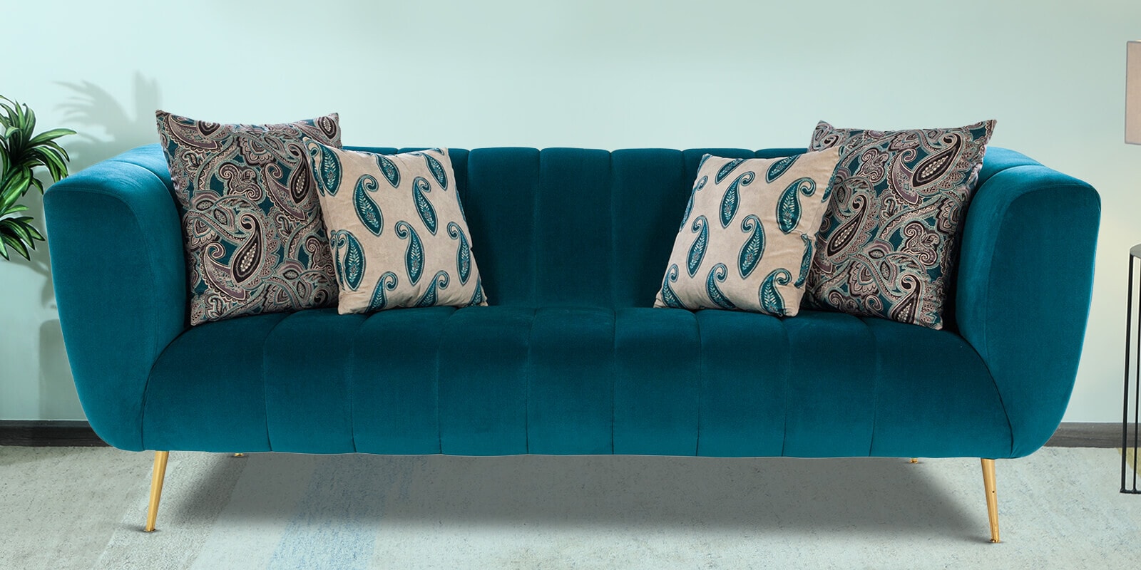 Nyna Velvet 3 Seater Sofa In Bottle Green Colour