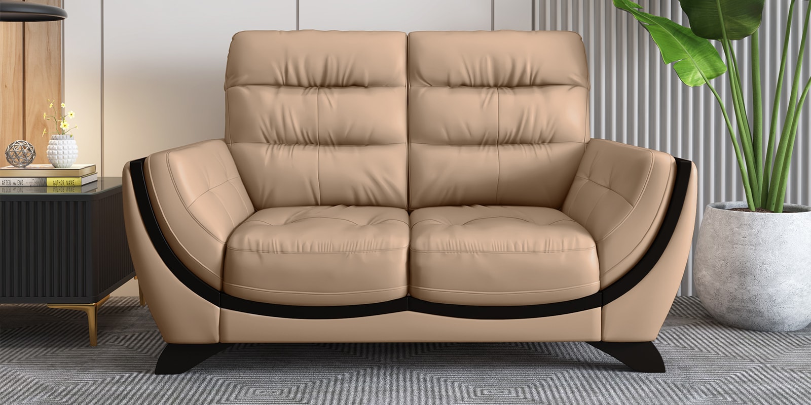 Davos Leatherette 2 Seater Sofas In Beige Color