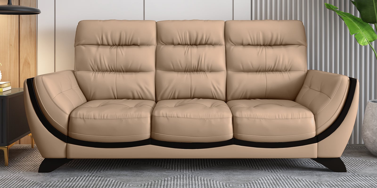 Davos Leatherette 3 Seater Sofas In Beige Color