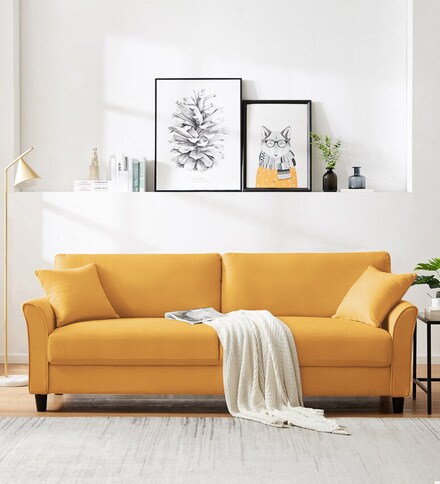 Buy Daroo Velvet 2 Seater Sofa in Turmeric Yellow Colour Online ...