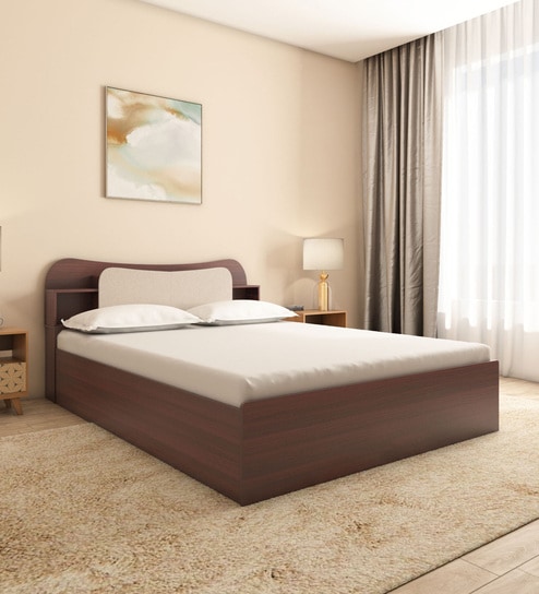 Daffodil Queen Size Bed in Walnut Finish with Headboard & Box Storage