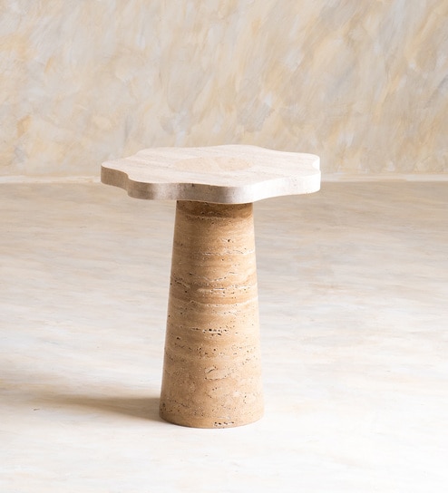 Daffodil Marble Top Side Table In Natural Finish