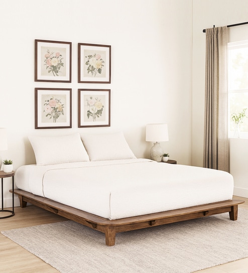 Dakovo Sheesham Wood King Size Platform Bed In Provincial Teak Finish