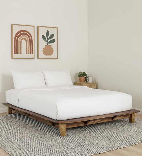 Dakovo Sheesham Wood Queen Size Platform Bed In Provincial Teak Finish