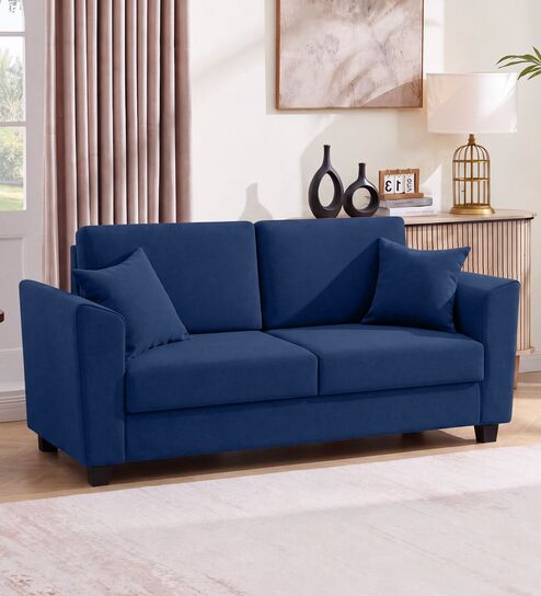 Daku Velvet Fabric 2 Seater Sofa In Beige Colour