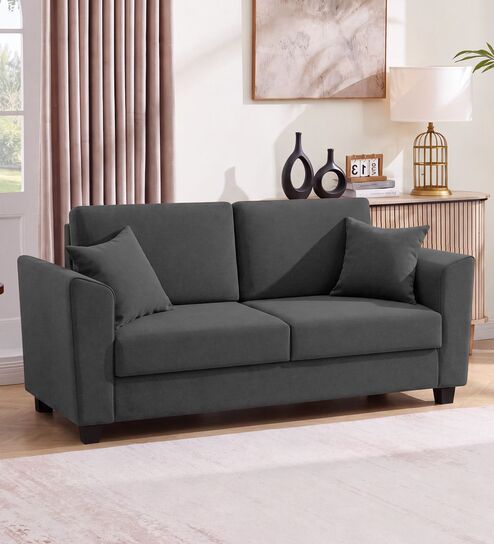 Daku Velvet Fabric 2 Seater Sofa In Grey Colour