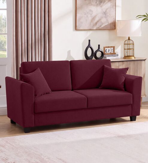 Daku Velvet Fabric 2 Seater Sofa In Maroon Colour