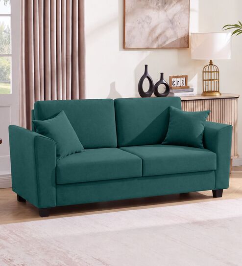 Daku Velvet Fabric 2 Seater Sofa In Teal Green Colour
