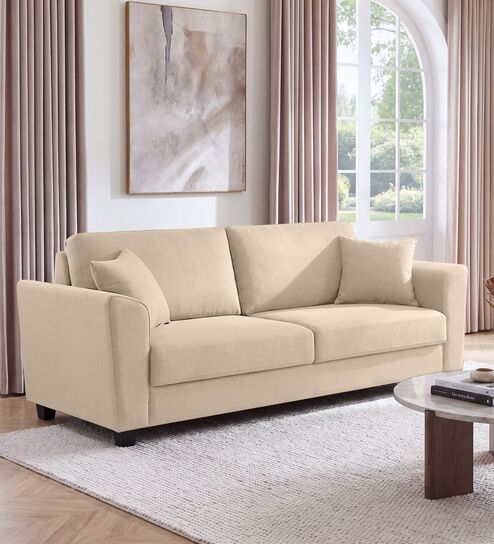 Daku Velvet Fabric 3 Seater Sofa In Blue Colour