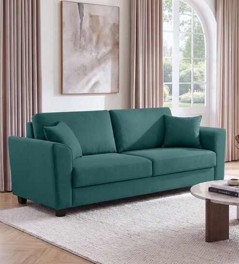 Daku Velvet Fabric 3 Seater Sofa In Teal Green Colour