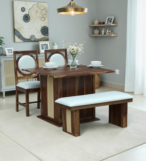 Dalla Sheesham Wood 4 Seater Dining Set with Bench in Provincial Teak Finish
