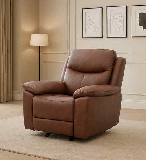 Dallas American Leatherette Manual 1 Seater Recliner With Rocker In Brown Color