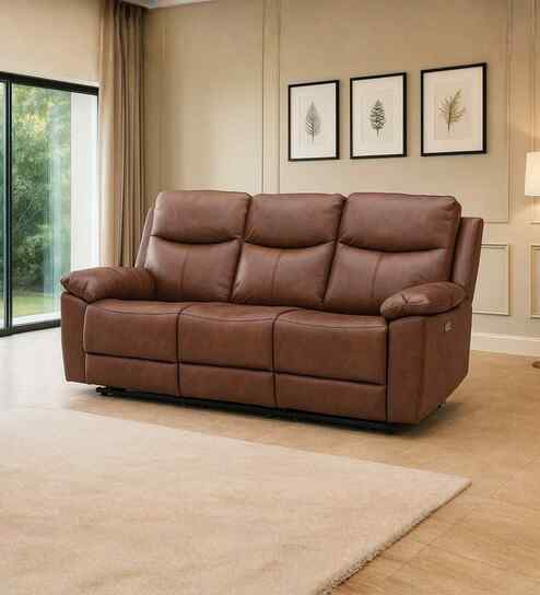 Dallas American Leatherette Manual 3 Seater Recliner In Brown Color