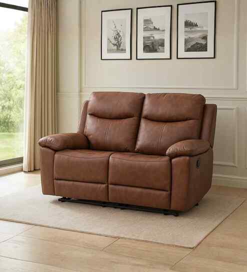 Dallas American Leatherette Manual 2 Seater Recliner In Brown Color