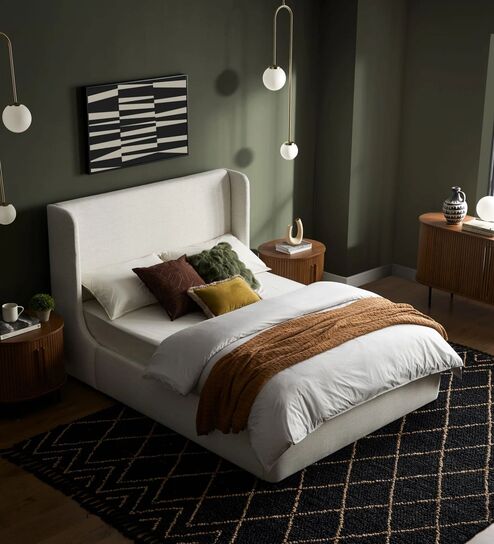 Dalton Upholstered Queen Sized Bed With Hydraulic Storage in Pearl Colour