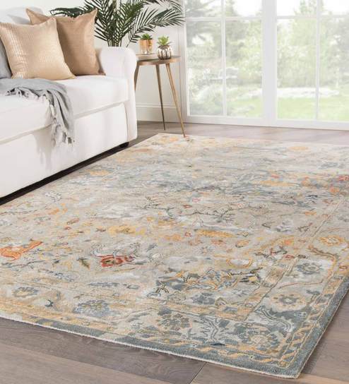 Grey Wool And Viscose Persian 5 x 8 Feet Hand Tufted Carpet by Jaipur Rugs