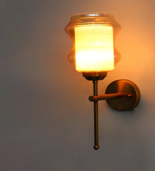 Damru Glass Amber Wall Sconce Brass Lighting