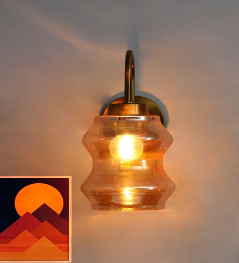 Damru Glass Vintage Brass Wall Sconce Light