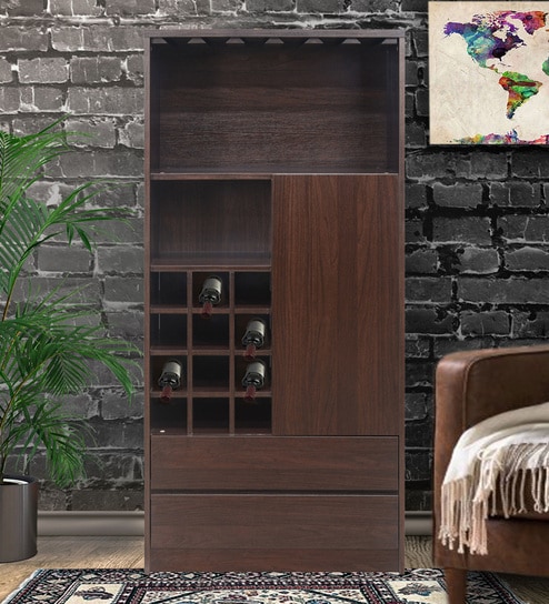 Buy Daniel Big Bar Cabinet In Dark Walnut Finish By Home Online