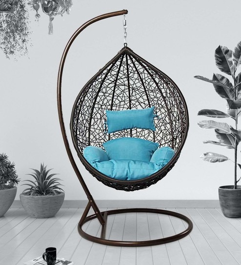 Daniel Wicker Swing in Brown & Blue Colour
