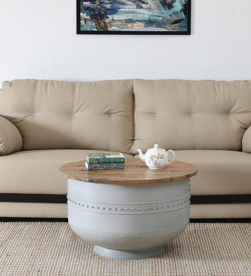 Danzi Metallic Coffee Table In White And Natural Finish With Storage