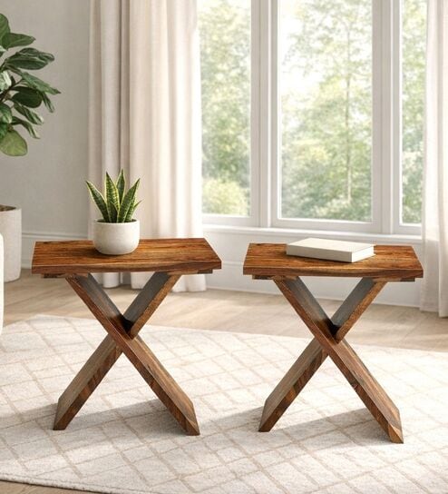 Darcy Bedside Table Set Of 2 In Natural Teak Finish