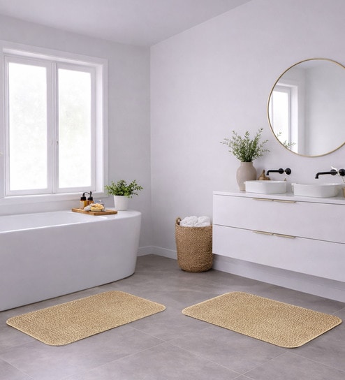 Dark Beige Absorbent and Quick-Dry Polyester Bath Mats 38x58 cm