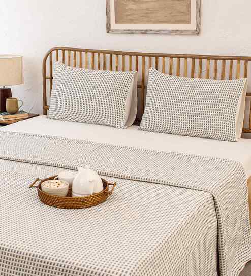 Dark Blue Cotton Textured Double Bedcover