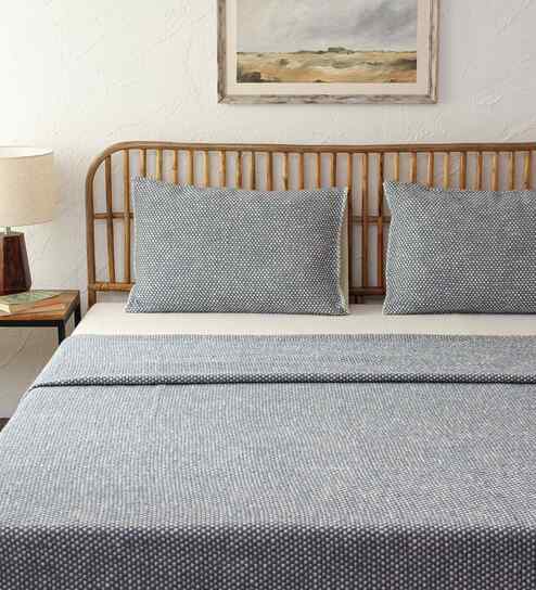 Dark Blue Cotton Textured Double Bedcover