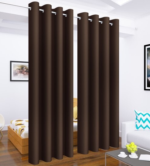 Dark Brown Faux Silk Modern Blackout Curtain 2 Pc Long Door Curtain 9 Feet By Story Home