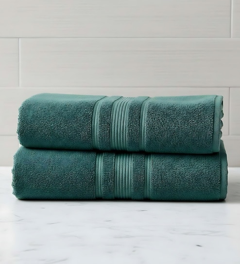 Dark Green Soft Cotton 500 GSM Solid Bath Towel Pack Of 2