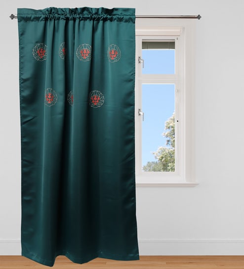 Dark Green Floral Cotton 8 Ft Blackout Rod Pocket Door Curtain