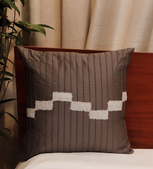 Grey Textured Fabric 16 x 16 Inches Cushion Cover by Zeba